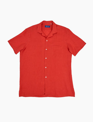 Bright Red Linen Short Sleeve Shirt