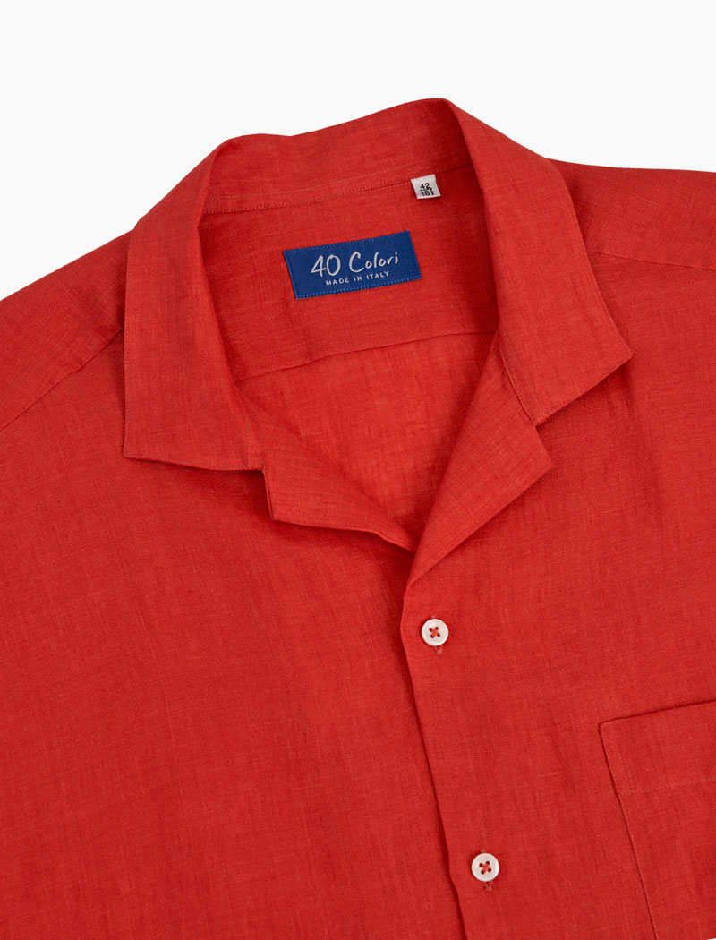 Bright Red Linen Short Sleeve Shirt