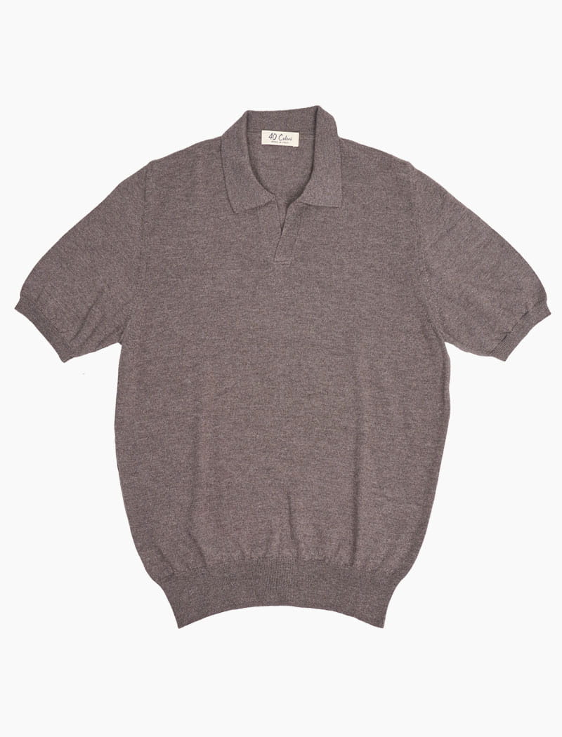 Mink Brown Wool Short Sleeve V Neck Knit Polo