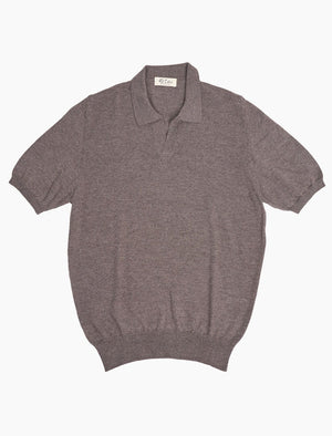 Mink Brown Wool Short Sleeve V Neck Knit Polo