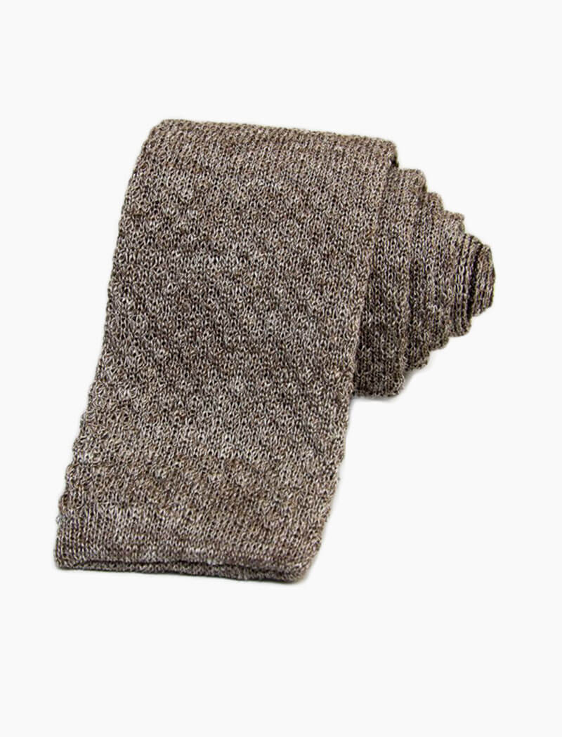 Light Brown Solid Melange Linen Knitted Tie | 40 Colori