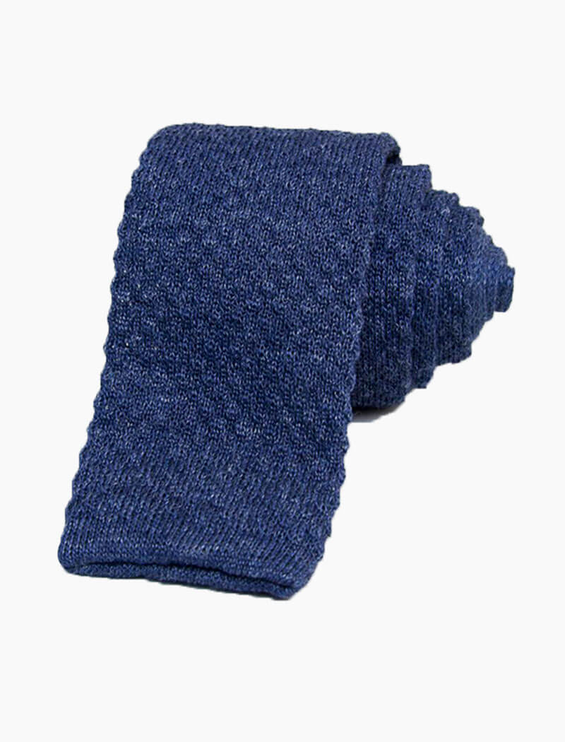 Grey Blue Solid Melange Linen Knitted Tie | 40 Colori