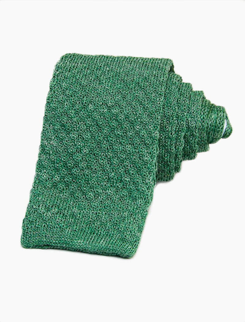 Green Solid Melange Linen Knitted Tie | 40 Colori