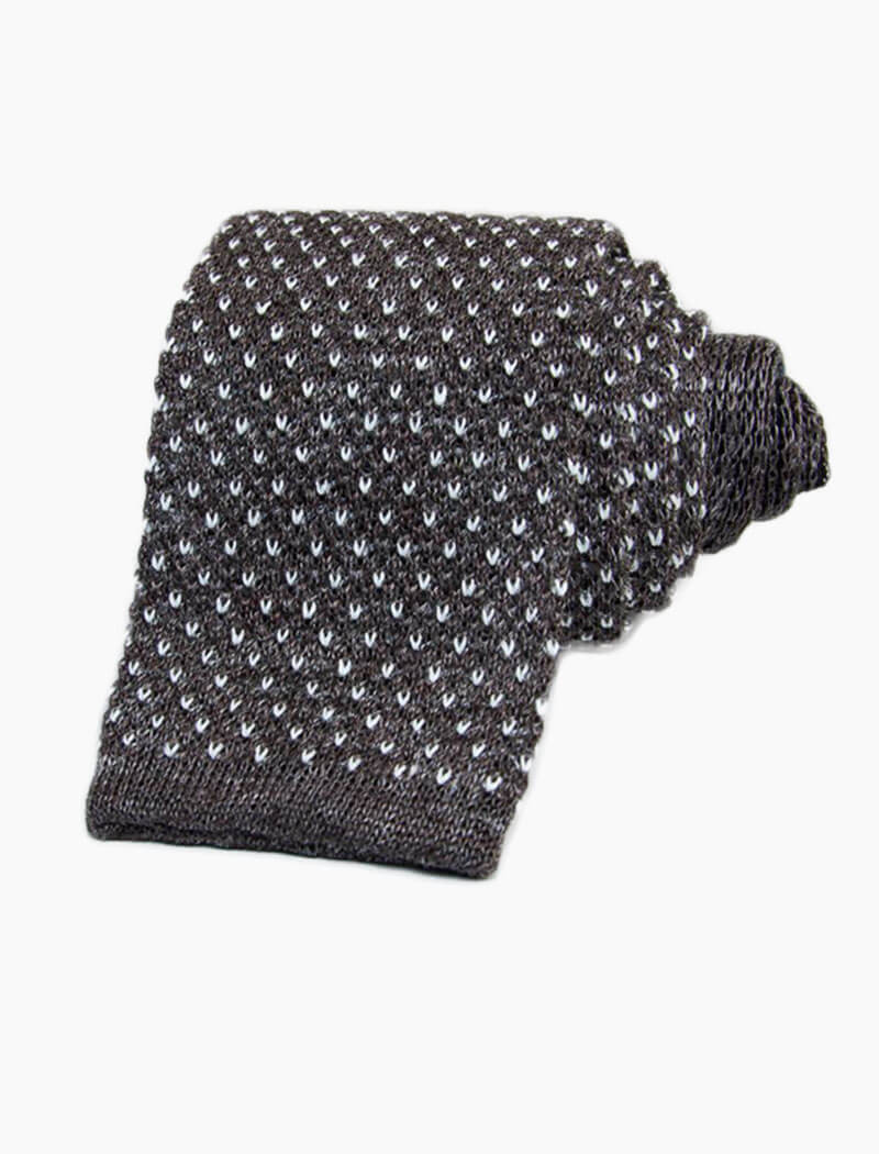 Brown Small Dotted Linen Knitted Tie | 40 Colori