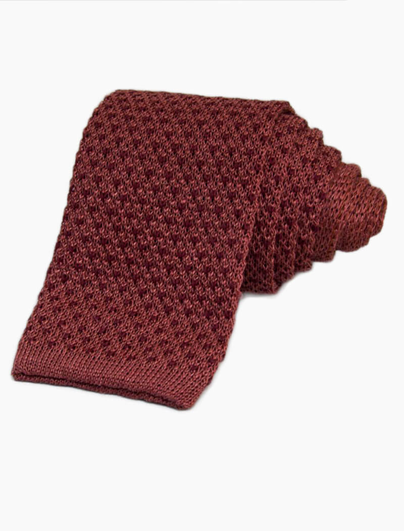 Brick Small Dotted Linen Knitted Tie | 40 Colori