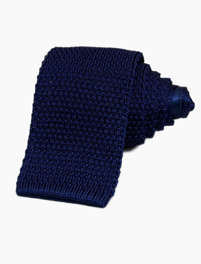 Marine Blue Solid Silk Knitted Tie | 40 Colori