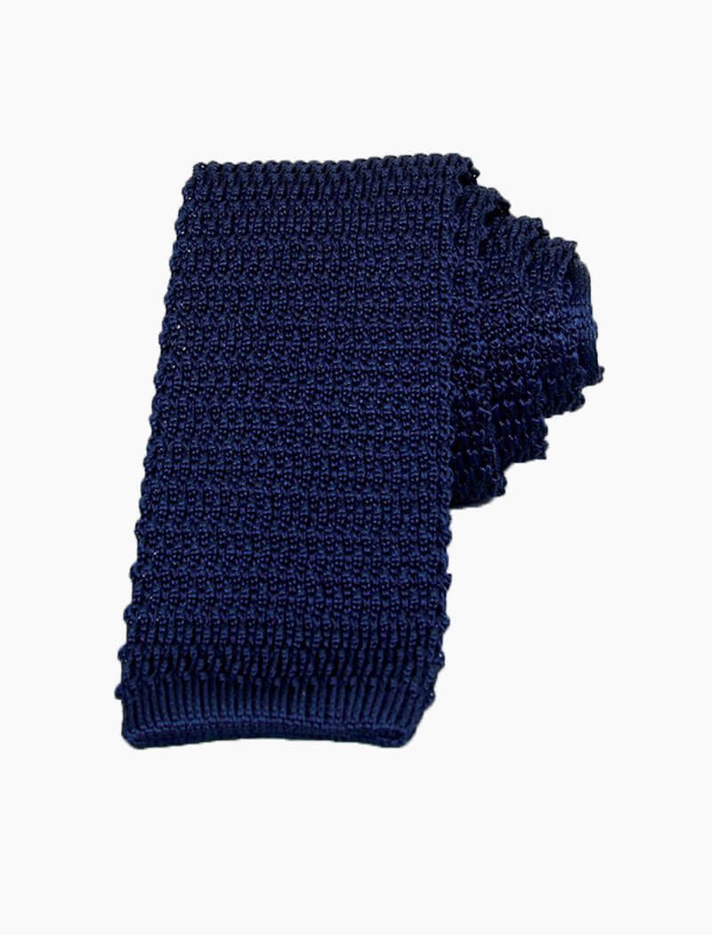 Navy Solid Silk Knitted Tie | 40 Colori