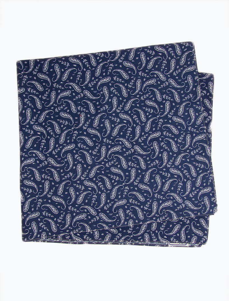 Navy Paisley Printed Cotton Bandana | 40 Colori