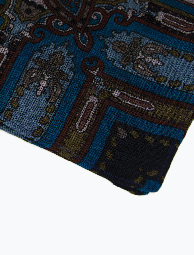 Blue Vintage Paisley Printed Wool Bandana | 40 Colori