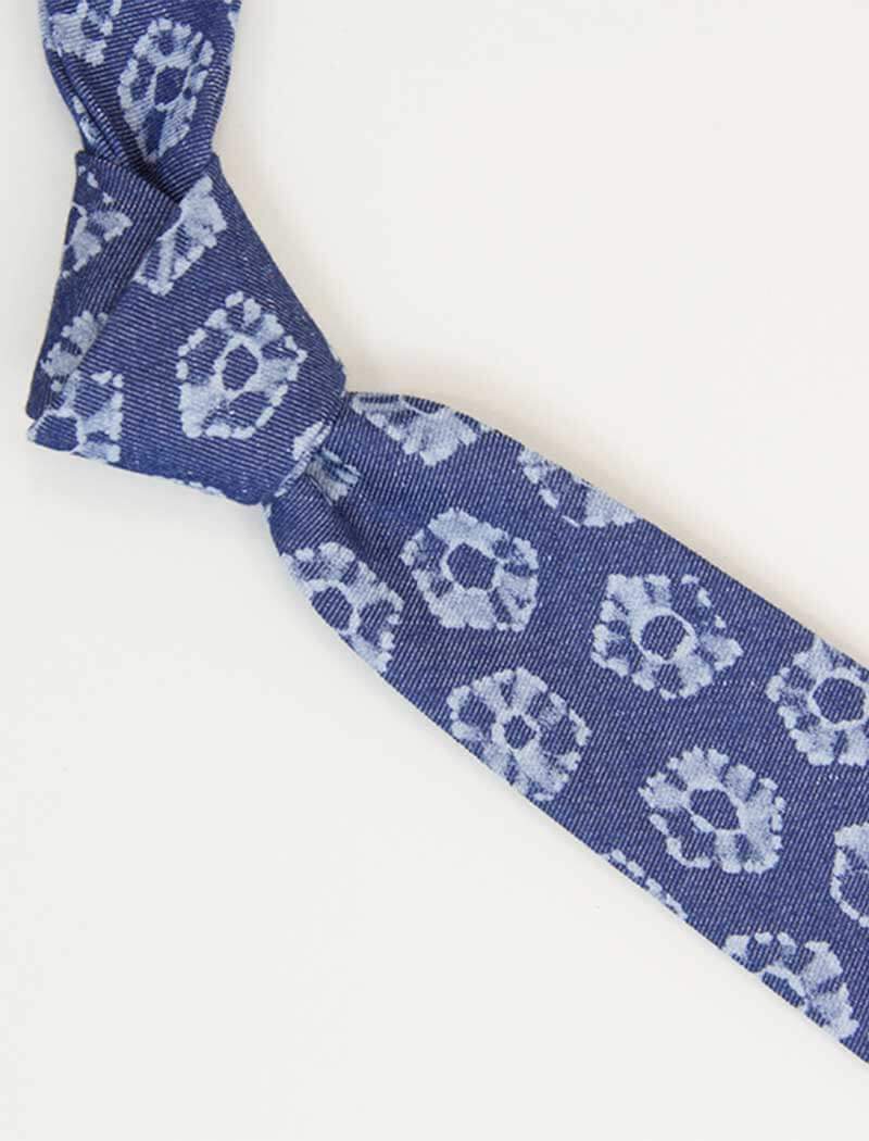 Flower Printed Denim Tie | 40 Colori