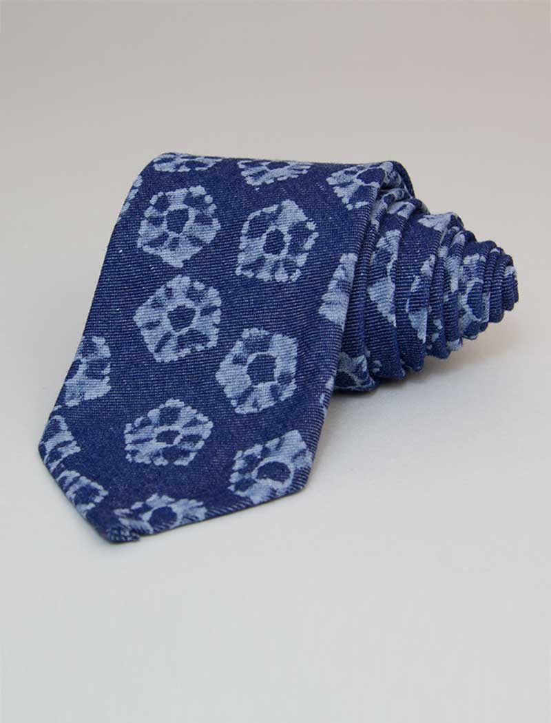 Flower Printed Denim Tie | 40 Colori