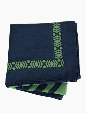 Blue Aztec Printed Silk & Cotton Bandana | 40 Colori