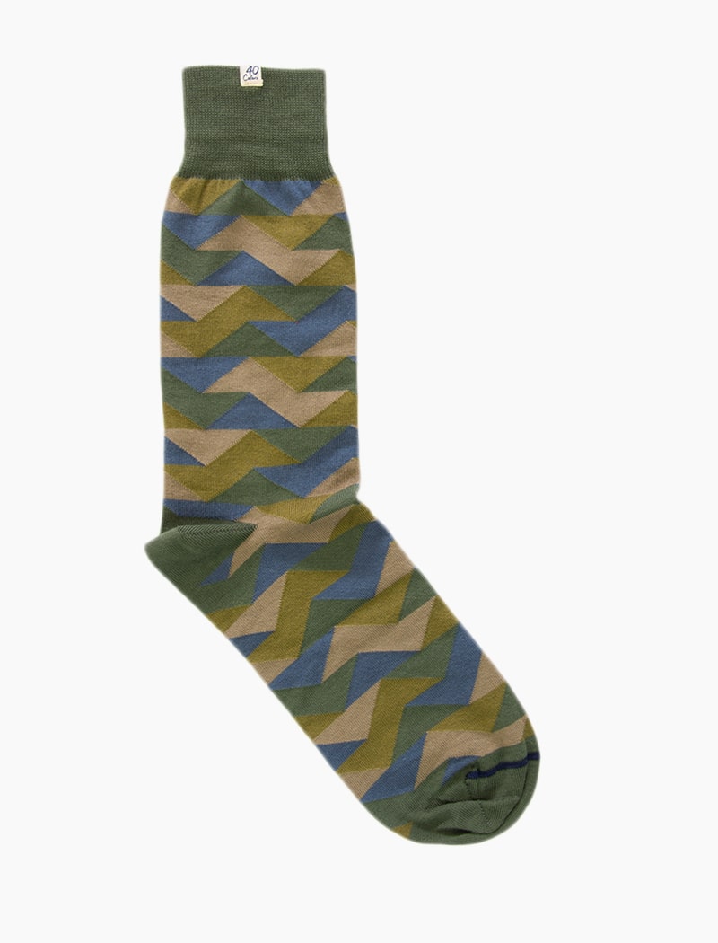Olive Green Geometric Organic Cotton Socks | 40 Colori