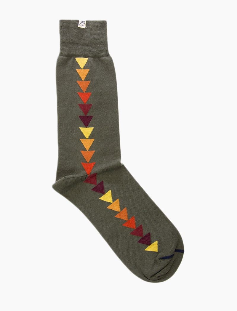 Olive Green Vertical Triangles Organic Cotton Socks