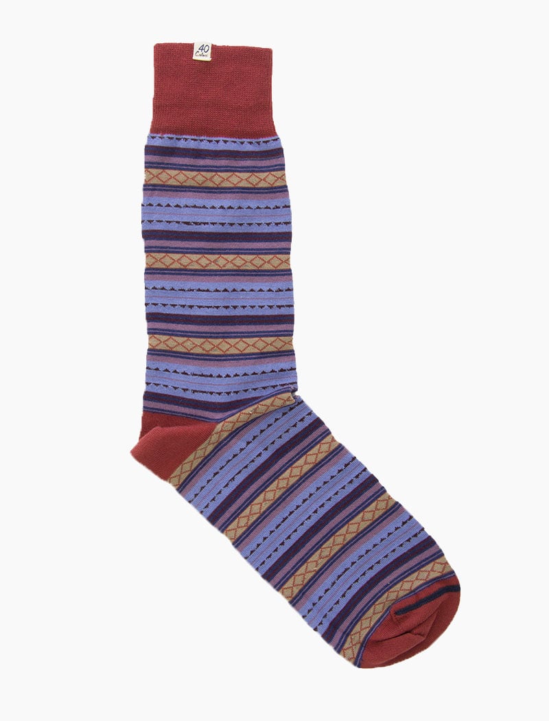 Red Detailed Multi Striped Organic Cotton Socks | 40 Colori
