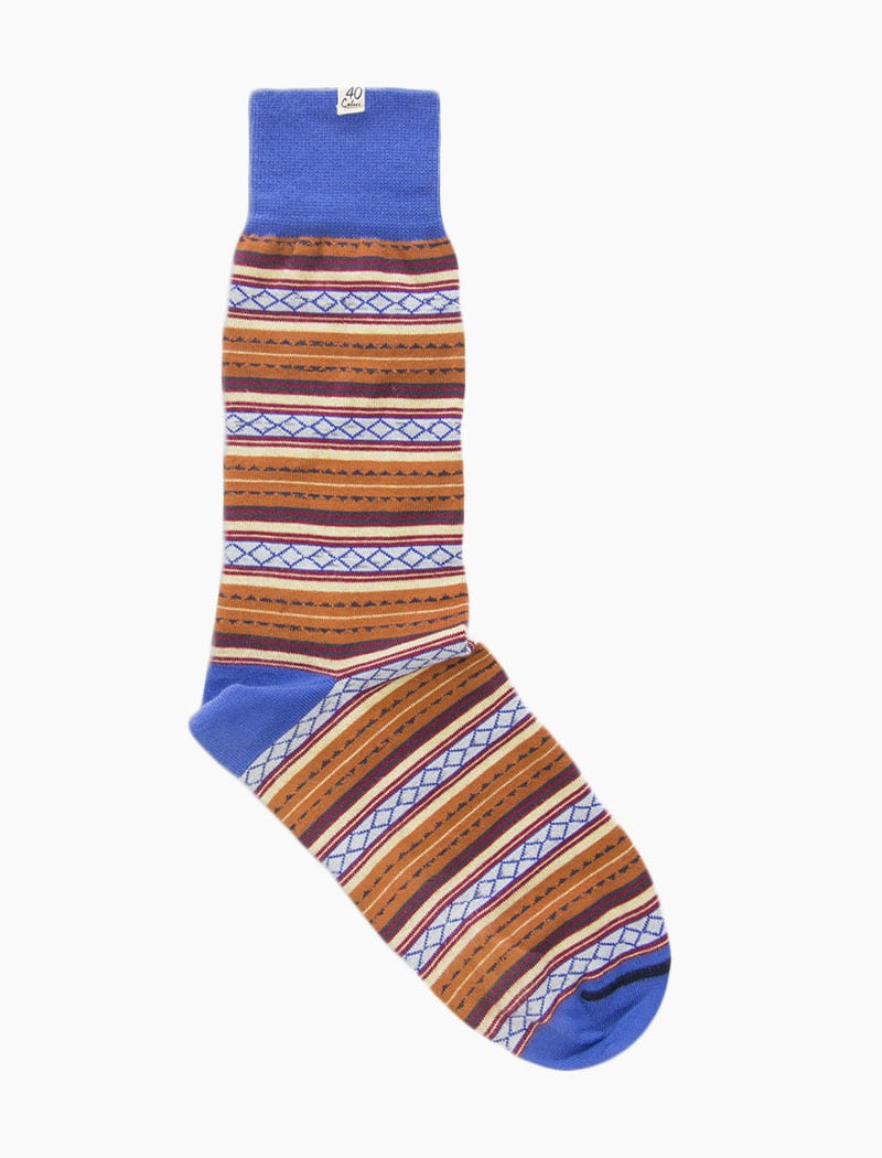 Blue Detailed Multi Striped Organic Cotton Socks | 40 Colori