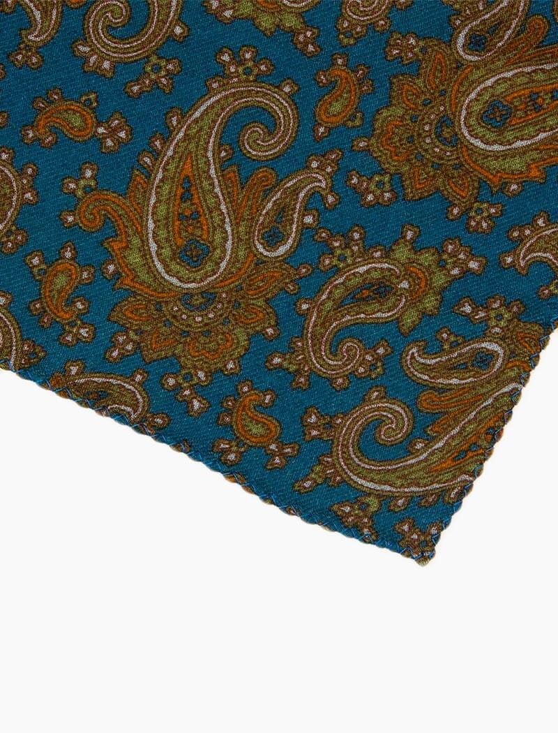 Petrol Blue Antique Paisley Wool & Silk Bandana | 40 Colori