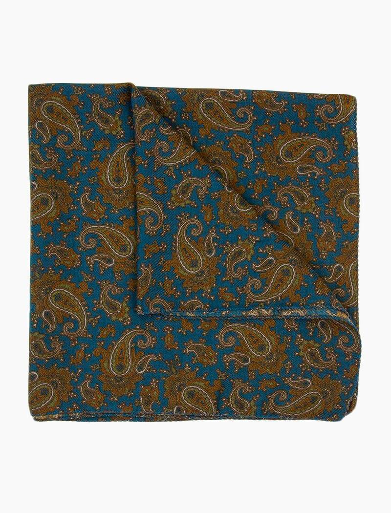 Petrol Blue Antique Paisley Wool & Silk Bandana | 40 Colori