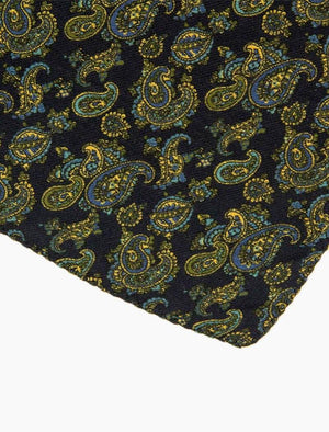 Navy Small Antique Paisley Wool & Silk Bandana | 40 Colori