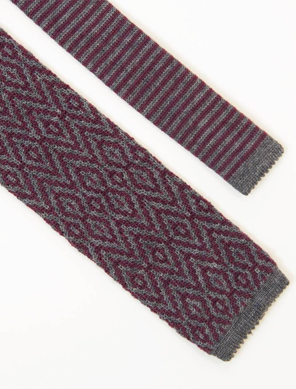 Grey Diamond Wool Jacquard Knitted Tie | 40 Colori