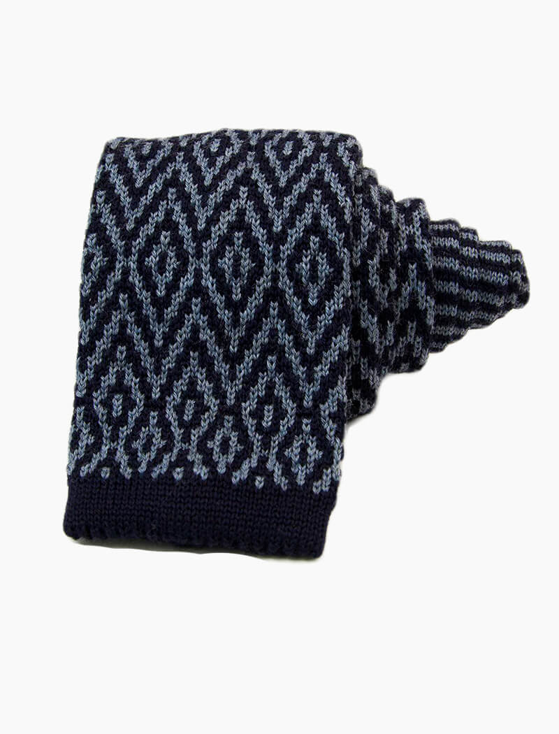Blue Diamond Wool Jacquard Knitted Tie | 40 Colori