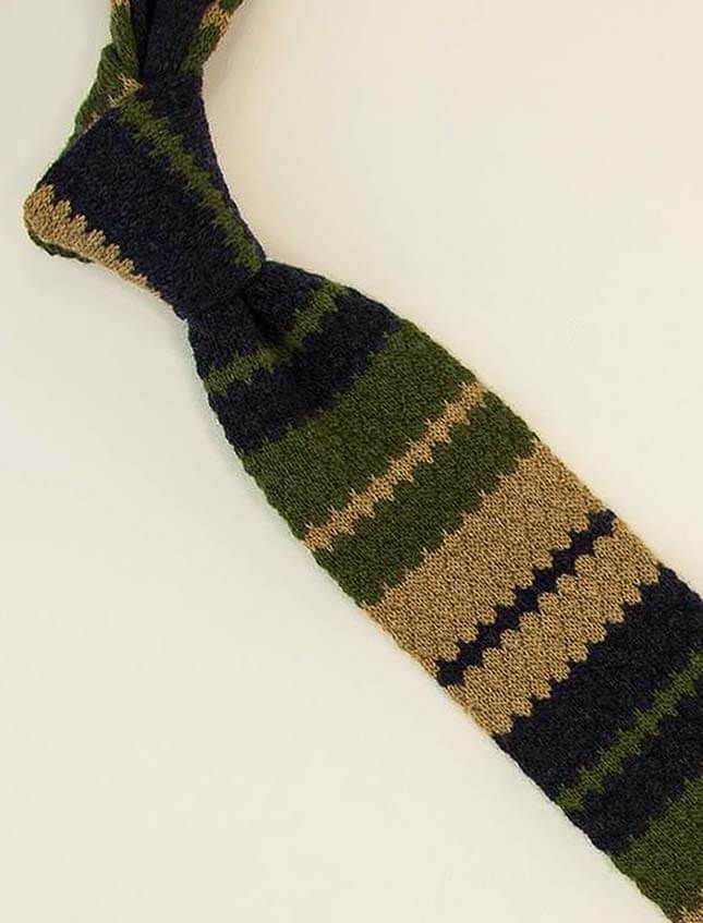 Olive Green Striped Wool & Cashmere Knitted Tie | 40 Colori 