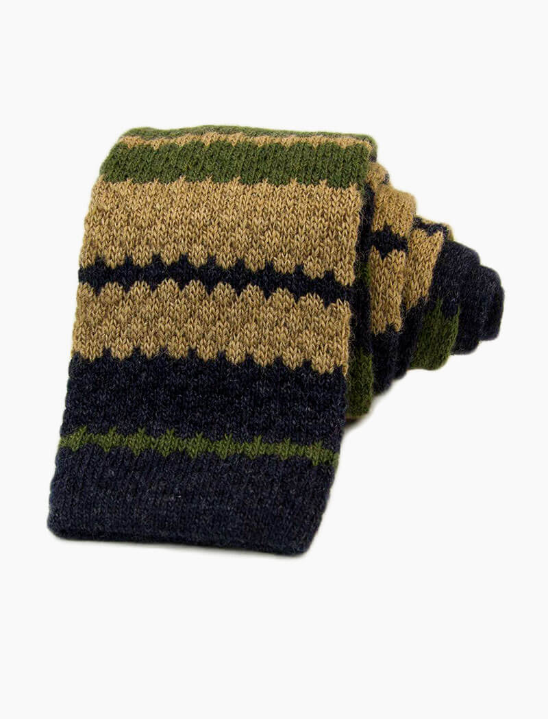 Olive Green Striped Wool & Cashmere Knitted Tie | 40 Colori 