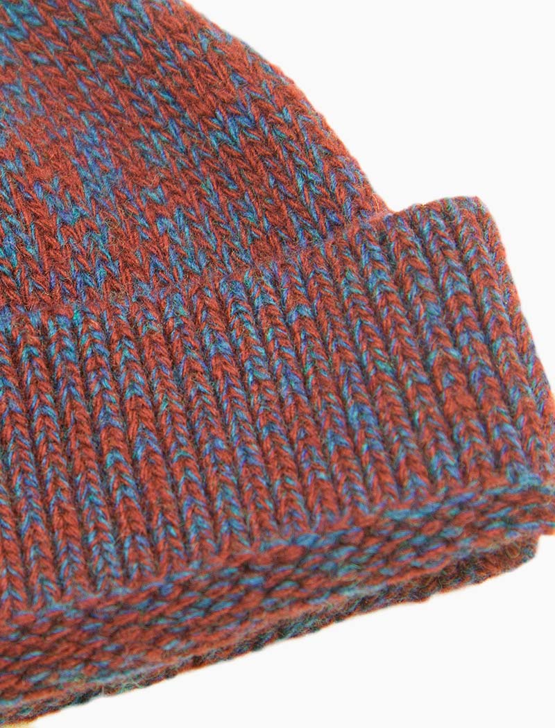 Red & Petrol Melange Wool & Cashmere Fisherman Beanie | 40 Colori 