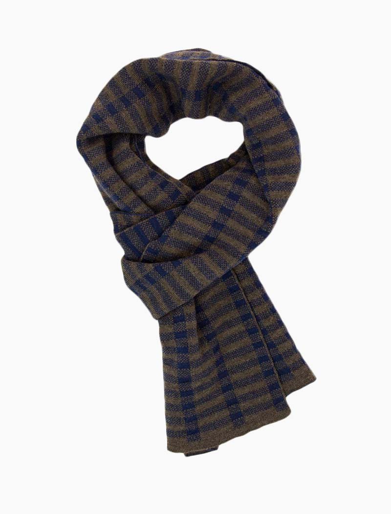 Blue & Brown Geometric Wool Scarf | 40 Colori