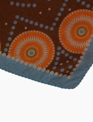 Brown Medallion Printed Wool & Silk Bandana | 40 Colori
