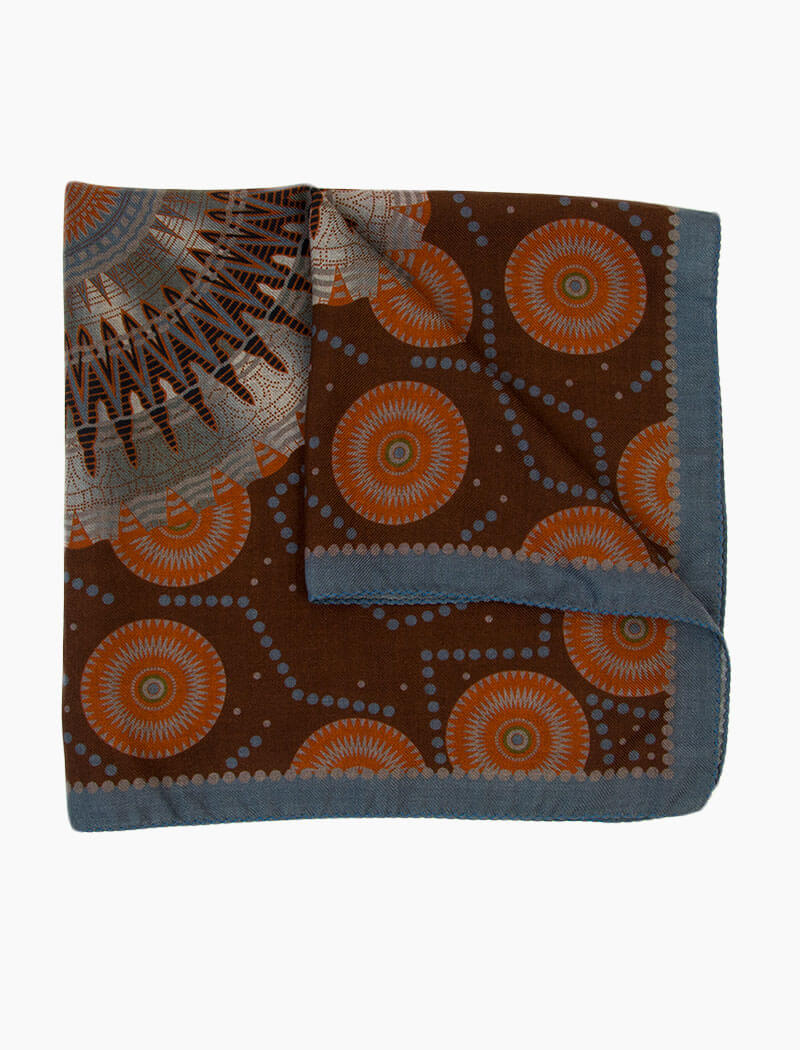 Brown Medallion Printed Wool & Silk Bandana | 40 Colori