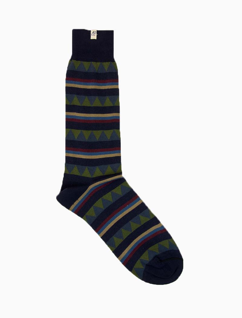 Navy Fancy Striped Organic Cotton Socks | 40 Colori