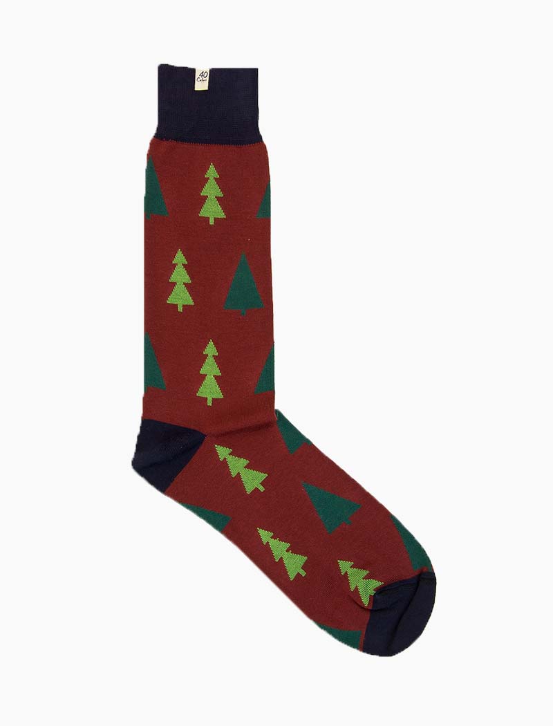 Burgundy Christmas Trees Organic Cotton Socks | 40 Colori