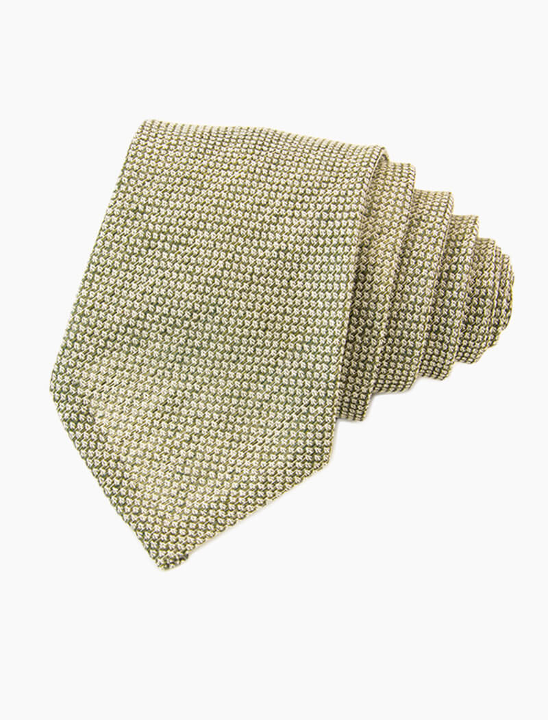 Olive Green Dotted Linen Tie | 40 Colori