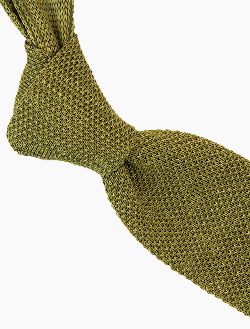 Olive Green Melange Silk & Linen Knitted Tie | 40 Colori