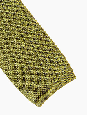 Olive Green Melange Silk & Linen Knitted Tie | 40 Colori