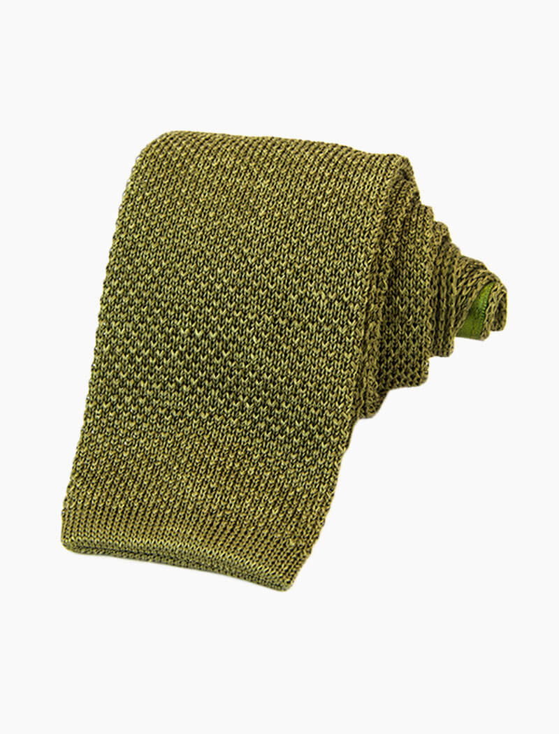 Olive Green Melange Silk & Linen Knitted Tie | 40 Colori