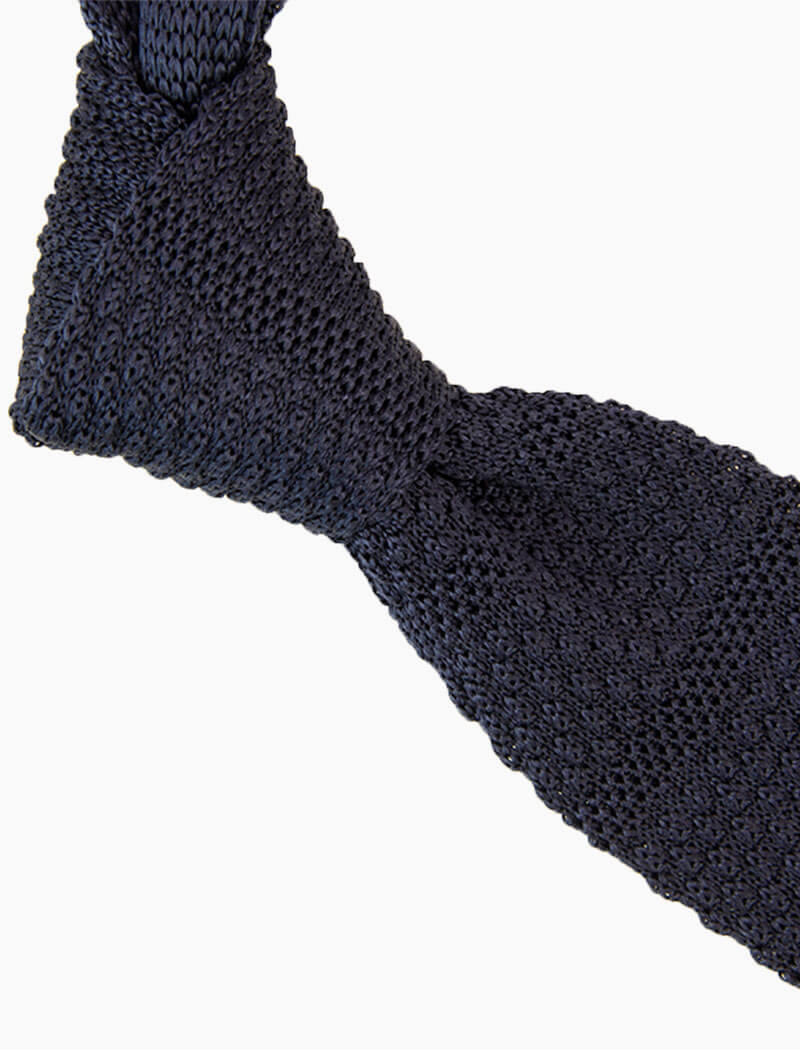 Navy Solid Textured Striped Silk Knitted Tie | 40 Colori