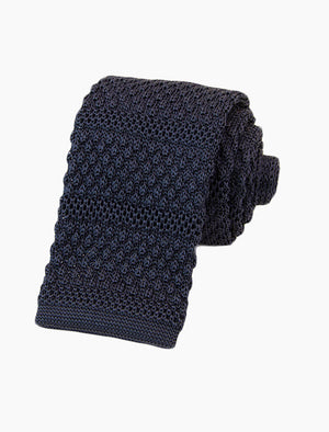 Navy Solid Textured Striped Silk Knitted Tie | 40 Colori