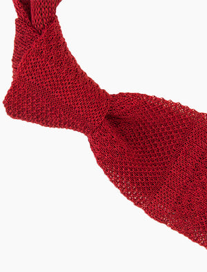 Red Textured Striped Linen Knitted Tie | 40 Colori