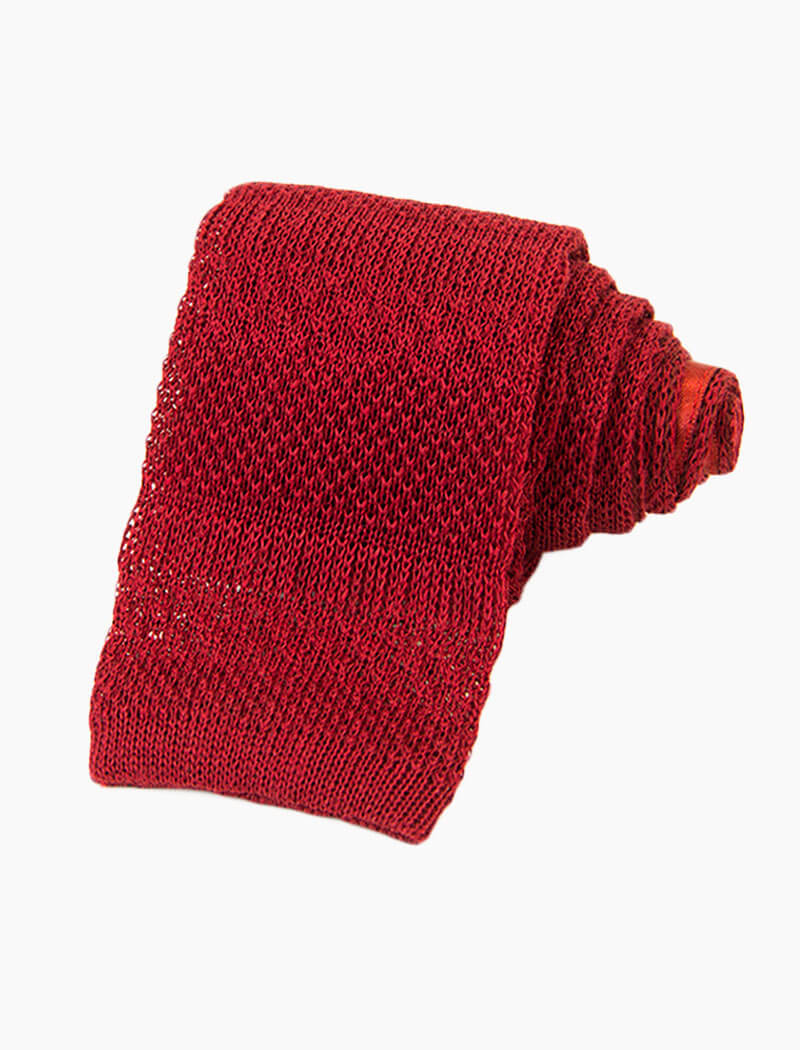 Red Textured Striped Linen Knitted Tie | 40 Colori