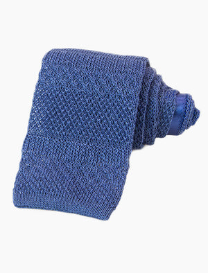 Blue Textured Striped Linen Knitted Tie | 40 Colori