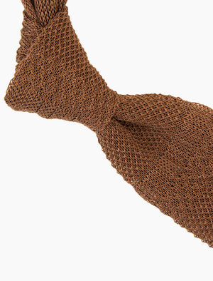 Brown Textured Striped Linen Knitted Tie | 40 Colori