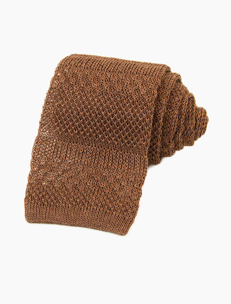 Brown Textured Striped Linen Knitted Tie | 40 Colori
