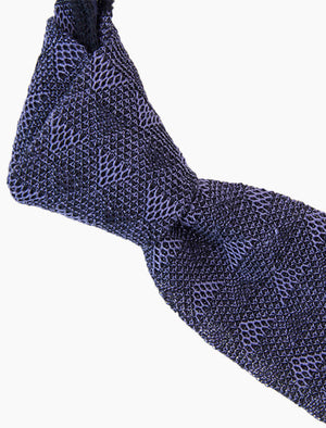Navy Diamonds Linen Knitted Tie | 40 Colori