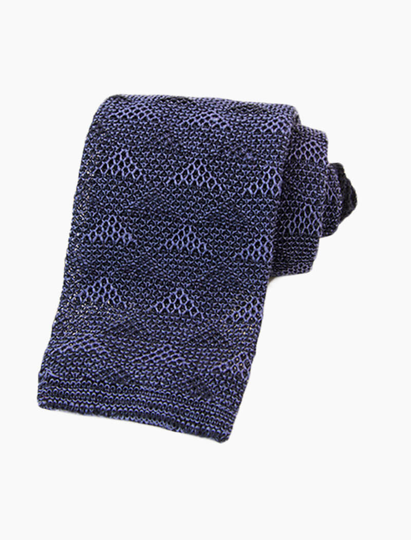 Navy Diamonds Linen Knitted Tie