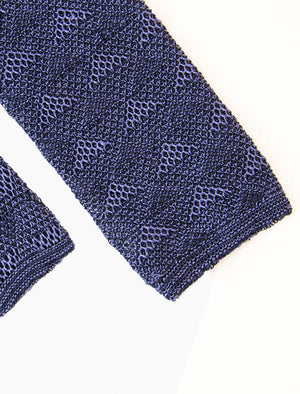 Navy Diamonds Linen Knitted Tie  | 40 Colori