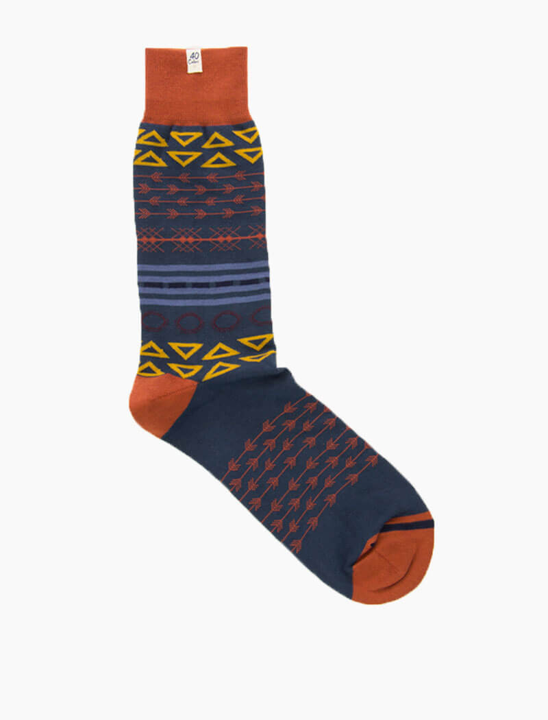 Grey Blue Geometric Striped Organic Cotton Socks | 40 Colori