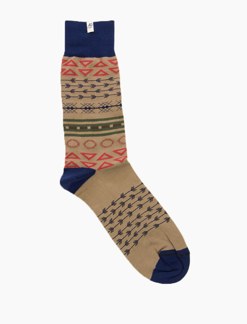 Beige Geometric Striped Organic Cotton Socks | 40 Colori