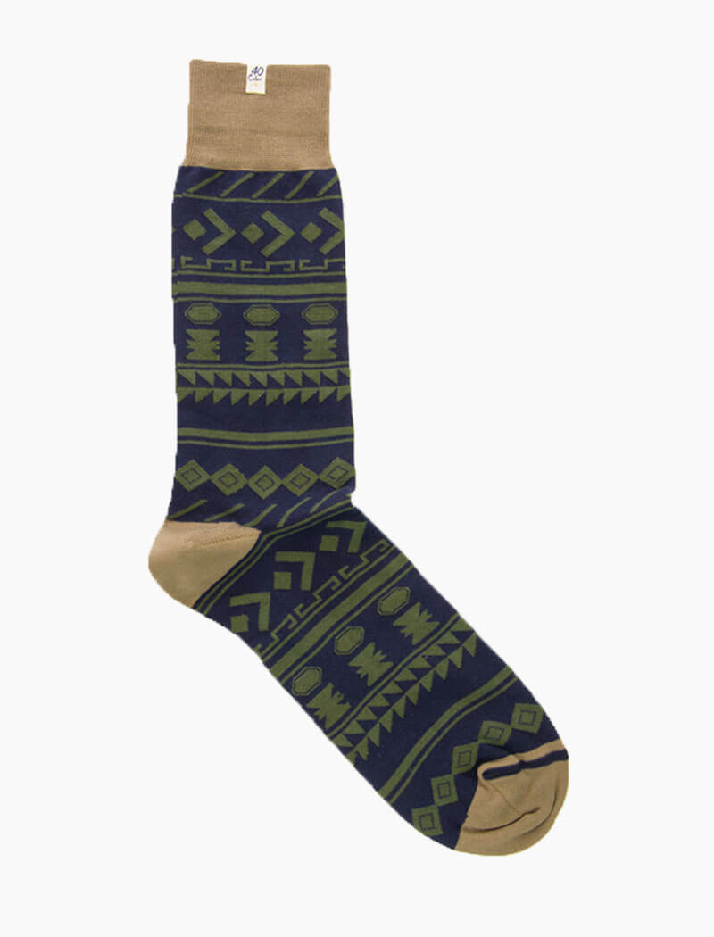 Navy Tribal Striped Organic Cotton Socks